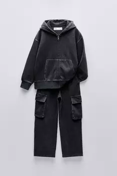 Комплект из выцветевшей кофты и брюк ZARA, антрацитово-серый