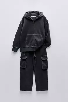 Комплект из выцветевшей кофты и брюк ZARA, антрацитово-серый