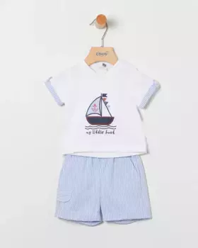 Комплект из вышитой футболки и полосатых бермудских шорт Coco Acqua, голубой