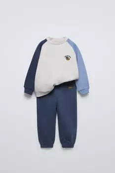Комплект из вышитой толстовки и джоггерсов ZARA, синий