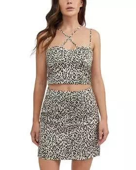 Комплект из женского атласного бюстье и юбки с принтом Bebe, цвет animal print