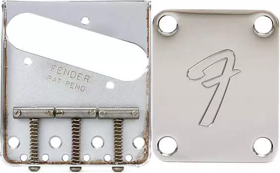 Комплект изношенного телескопического моста Fender Road с пластиной грифа Fender в винтажном стиле 70-х годов на 4 болтах - штамп «F» 0991448100=1 0997210000=1
