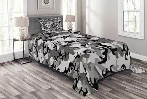 Комплект камуфляжного покрывала ABAKUHAUS, концепция камуфляжа, комплект с моющимися наволочками, для односпальных кроватей 170 x 220 см, серый черный серый