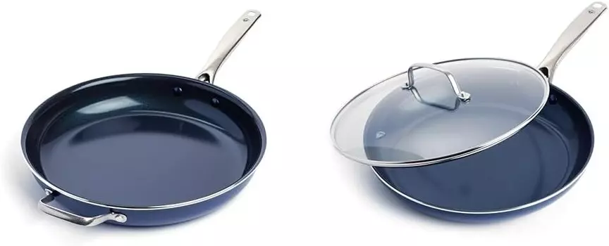 Комплект керамических сковородок с антипригарным покрытием диаметром 14 и 12 дюймов, наполненных бриллиантами Blue Diamond, без ПФАС, можно мыть в посудомоечной машине и духовке, Blue