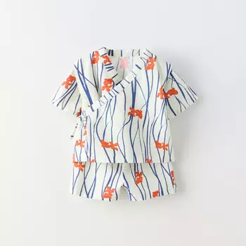 Комплект кимоно + шорты Zara Carp Print Jinbei, 2 предмета, светло-бежевый