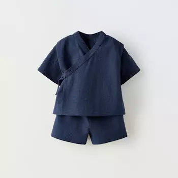 Комплект кимоно + шорты Zara Gingham Jinbei, 2 предмета, синий