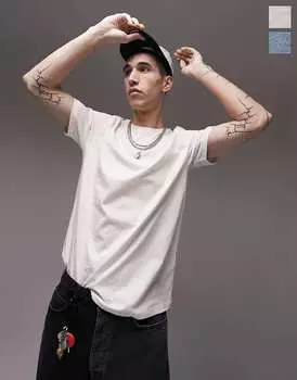 Комплект классических футболок из двух экрю и голубых цветов Topman