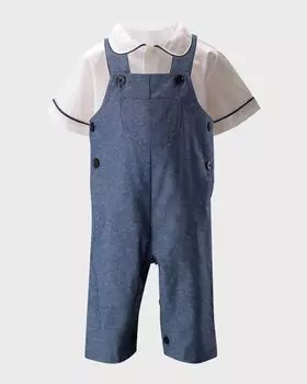 Комплект комбинезона и рубашки из шамбре для мальчика, размер 6-24 м Rachel Riley, цвет Navy