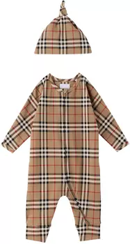 Комплект комбинезона и шапочки Baby Beige Archive бежевый Burberry