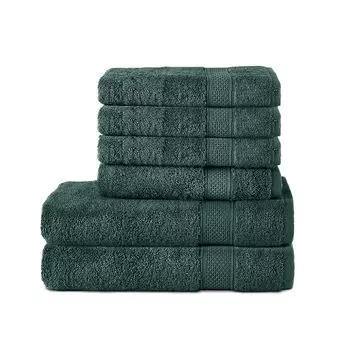 Комплект Komfortec: 6 полотенец из 100% хлопка, 2 банных полотенца 70х140 см и 4 полотенца для рук 50х100 см, махровая ткань, мягкая, темно-зеленого цвета., темно-зеленый