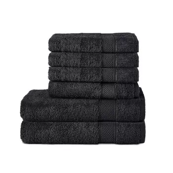 Комплект Komfortec: 6 полотенец из 100% хлопка, 2 банных полотенца 70х140 см и 4 полотенца для рук 50х100 см, махровая ткань, мягкая, черная.