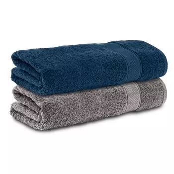 Комплект Komfortec из 2 полотенец 50х100 см, 100% хлопок, 470г/м, махровая ткань, мягкая, антрацит/бензин.