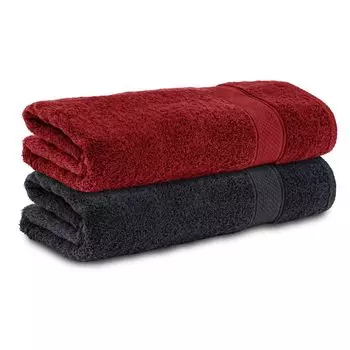 Комплект Komfortec из 2 полотенец 50х100 см, 100% хлопок, 470 г/м, махровая ткань, мягкая, черный/красный аврора