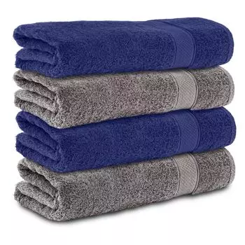 Комплект Komfortec из 4 полотенец размером 50х100 см из 100% хлопка, 470 г/м, махровая ткань, мягкая, антрацитовый серый/темно-синий.
