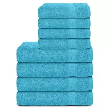Комплект Komfortec из 8 полотенец из 100% хлопка, 4 банных полотенец 70х140 и 4 полотенец для рук 50х100 см, махровая ткань, мягкая, большая, бирюзовый.