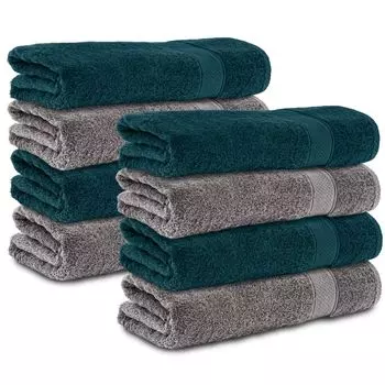 Комплект Komfortec из 8 полотенец размером 50х100 см из 100% хлопка, 470 г/м, махровая ткань, мягкая, антрацитовый/петрольный, серый