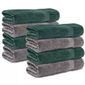 Комплект Komfortec из 8 полотенец размером 50х100 см из 100% хлопка, 470 г/м, махровая ткань, мягкая, антрацитовый серый/темно-зеленый.