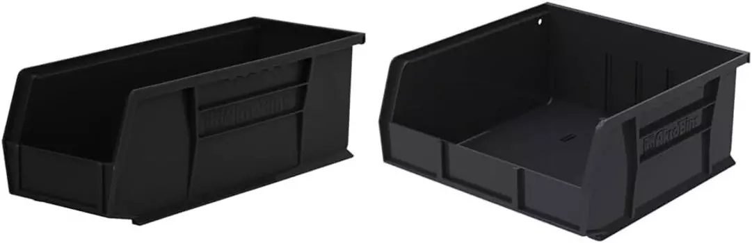 Комплект контейнеров для хранения Akro-Mils: (12) контейнеров размером 15 x 5 x 5 дюймов и (6) контейнеров размером 11 x 11 x 5 дюймов., Black