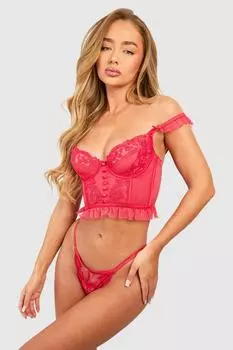Комплект корсета и стрингов с пуговицами ко Дню святого Валентина boohoo, красный