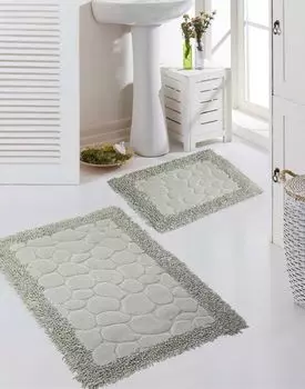 Комплект ковриков для ванной, 2 предмета, нескользящий, с имитацией камня, можно стирать - серый, размер - 50x60 см + 60x100 см Carpetia