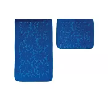 Комплект ковриков для ванной Almina Premium, состоящий из 2 предметов, из полиэстера, нескользящий, моющийся, с цветочным мотивом, темно-синий