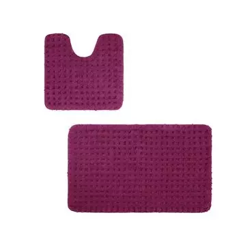 Комплект ковриков для ванной PANA из микрофибры - разные цвета и размеры, размер: 45 х 45 см с вырезом для унитаза + 50 х 80 см, цвета: ягодный, фиолетовый