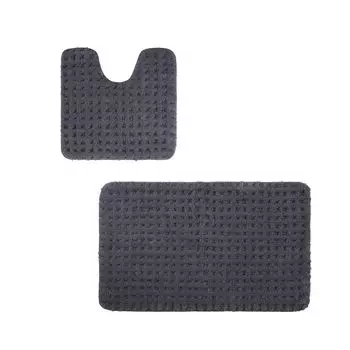 Комплект ковриков для ванной PANA из микрофибры - разные цвета и размеры, размер: 45 х 45 см с вырезом для унитаза + 50 х 80 см, цвета: антрацит, серый