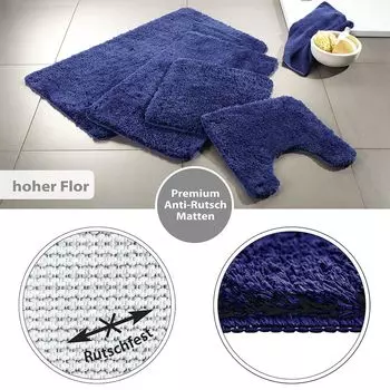 Комплект ковриков для ванной PANA из микрофибры - различные варианты, размер: 45х45см с вырезом для унитаза + 50х80см + 60х100см, цвета: темно-синий