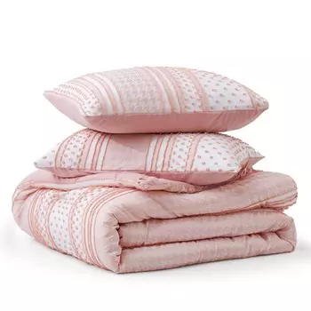 Комплект круглогодичного теплого одеяла Peace Nest из мягкой микрофибры с розовым узором «гусиные лапки», цвет Pink And Orange