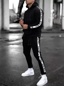 Комплект куртки с капюшоном Homme и брюки с контрастной полосатой лентой, спортивный костюм Urban в стиле Color Block Manfinity, черный