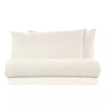 Комплект льняного постельного белья с простынью StoneWashed без глажки - эксклюзив Lisola Stone, слоновая кость, односпальный