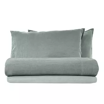 Комплект льняного постельного белья с простынью StoneWashed без глажки - эксклюзив Lisola Stone, пепел, двуспальный