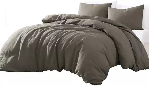 Комплект льняных пододеяльников с темно-серым пододеяльником Комплект из 3 предметов 1 пододеяльник и 2 наволочки с застежкой на пуговицы Мягкий дышащий льняной пододеяльник (размер больше 108X108) Generic, Charcoal Grey