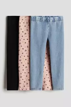 Комплект леггинсов H&M, 3 предмета, голубой/черный/розовый