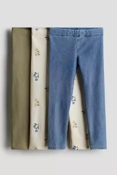 Комплект леггинсов H&M, 3 предмета, синий/зеленый/бежевый