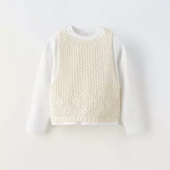 Комплект лонгслив с жилетом Zara Knit, 2 предмета, белый / светло-бежевый
