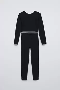 Комплект лонгслива топа и леггинсов ZARA, черный