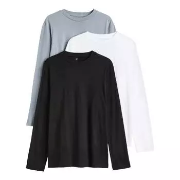 Комплект лонгсливов H&M Regular Fit Jersey, 3 предмета, белый/серый/черный