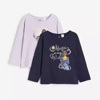 Комплект лонгсливов H&M Disney Wish Jersey, 2 предмета, светло-фиолетовый/темно-синий