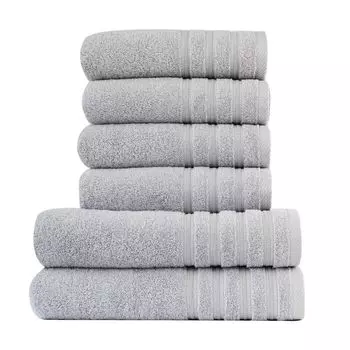 Комплект махровых полотенец Dream Sleep Viva, набор 6 шт. 4 полотенца 50х100 см + 2 полотенца для душа 70х140 см, цвет экрю Traumschlaf, серебро