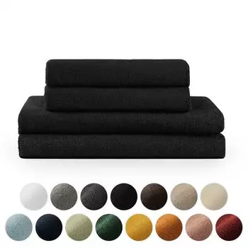 Комплект махровых полотенец премиум-класса Blumtal с петлями для подвешивания - хлопок, мягкий, впитывающий - 2 банных полотенца (70х140 см), 2 полотенца для рук (50х100 см), черные, черный