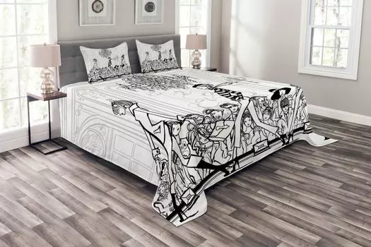 Комплект модного покрывала ABAKUHAUS, модный женский подиум, комплект с наволочками, моющийся, для односпальных кроватей, 220 х 220 см, белый и черный