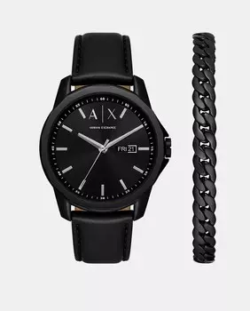 Комплект мужских черных кожаных часов и браслета AX7147SET Armani Exchange, черный