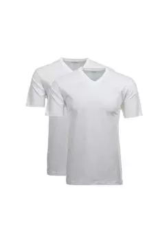 Комплект мужских футболок (2 шт.), рукав 1/2, майка, V-образный вырез RAGMAN, белый