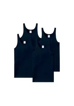 Комплект мужских маек, 4 шт, без рукавов, Cotton Essentials, тонкая резинка SCHIESSER, синий