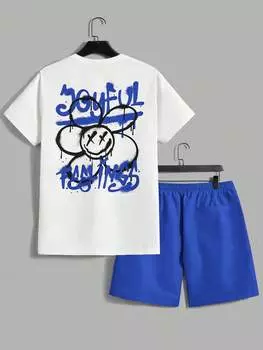 Комплект мужской из футболки и шорт Manfinity EMRG с цветочным принтом, синий