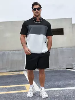 Комплект мужской из футболки и шорт Manfinity Homme, черный / серый / белый