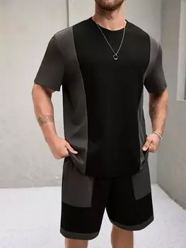 Комплект мужской из футболки и шорт Manfinity Homme с цветными блоками, черный