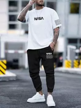 Комплект мужской из футболки с короткими рукавами и брюк для бега Manfinity, черный / белый