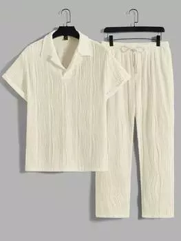 Комплект мужской из рубашки и брюк Manfinity Homme с монохромной текстурой, абрикосовый